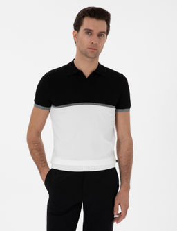 Siyah Slim Fit Apa_ Yaka Triko T-shirt