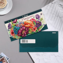 Цена за 10 шт. Конверт для денег С Днём Рождения! букет, синий тон, 18,5х8,5 см - Simaland фото 2