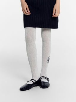 Цена за 3 пары! Колготки детские светло-серые с рисунком в виде бульдогов