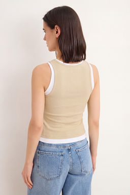 Wardrobe Essentials-Bej _ift Katl_ Fitted/V_cuda Oturan Kolsuz Esnek _rme Atlet TWOSS26AL00009 - Trendyolmilla фото 4