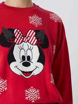 Bisiklet Yaka Minnie Mouse Desenli Kad?n Triko Kazak