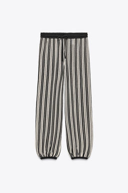 STRIPED CUFFED HEM LINEN BLEND TROUSERS - Zara фото 14