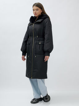 Пальто зимнее женское стильное с норкой люкс класса черного цвета 8628Ch - Mtforce фото 3