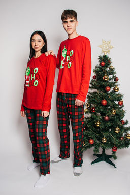 Скидка 10%! Пижама мужская (джемпер,брюки) 962 красный/зеленая клетка 1250 Be Friends  фото 2