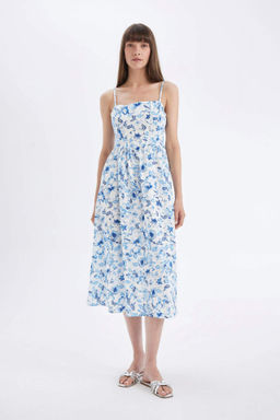 Kare Yaka Desenli Pamuklu Ask?l? Midi Elbise - Defacto фото 2