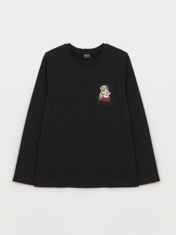 Bisiklet Yaka Bask?l? Uzun Kollu Erkek ?ocuk Ti??rt