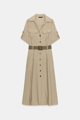 VESTIDO MIDI CAMISERO CINTUR?N / Tostado - Zara фото 2
