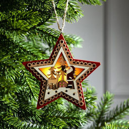 Ёлочная игрушка Красная звезда с Дедом Морозом, 12х12х1.5 см, от батареек, свечение тёплое белое