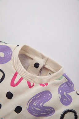 Платье с длинными рукавами и узором в виде сердечек для маленьких девочек - Defacto фото 2