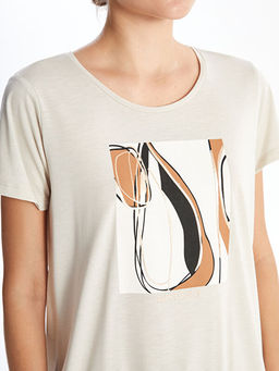 Bisiklet Yaka Bask?l? Kad?n Ti??rt