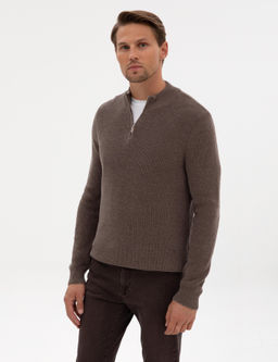 Vizon Melanj Slim Fit Dik Yaka Fermuarl_ Triko Kazak - Pierre cardin фото 3