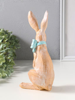 Фигура полистоун Заяц с большим голубым бантом в белый горох, 11.5?9?25.5 см