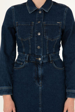 Kad_n Mavi Mini Boy Jean Elbise