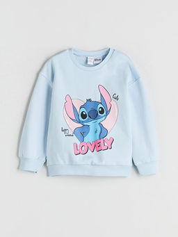 Bisiklet Yaka Lilo ve Stitch Bask?l? K?z ?ocuk Sweatshirt