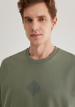 S?rt Bask?l? Haki Istanbul Tisort - Mavi фото 6