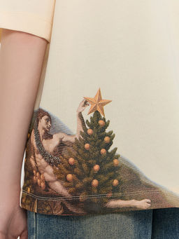 Футболка оверсайз женская бежевая с принтом