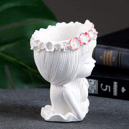 Декоративное кашпо для цветов Девушка с косой, 80 мл, 11?8?8 см, гипс, белое - Хорошие сувениры фото 10