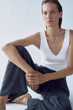 TOP ESCOTE PICO RIB / Blanco - Zara фото 2