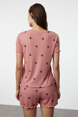 Trendyolmilla Gri Melanj Kalpli Slogan Bask?l? Lastikli Fitilli Sortlu Orme Pijama Tak?m? THMSS24PT00220  фото 33