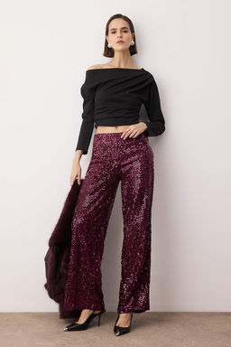 Siyah Wide Leg/Genis Paca Orme Payet S?k/Gece Pantolon TPRAW26PL00005 - Trendyolmilla фото 5