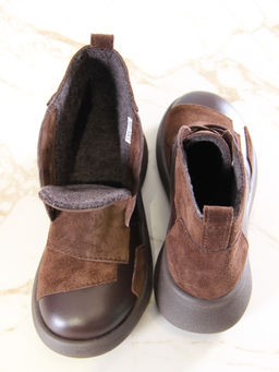 Ботинки 305.927br.Шоколадная кожа+коричневая замша/шерсть