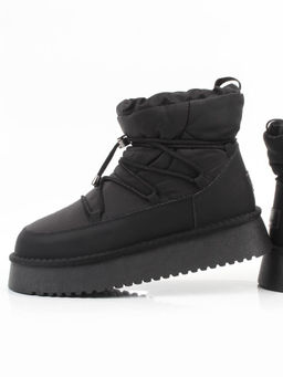 04-WF029-2M BLACK Ботинки зимние женские (натуральная кожа, курточная ткань, 100% шерсть)