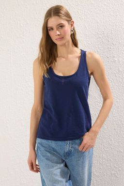 Lacivert Keten Gorunumlu Havuz Yaka Regular/Normal Kal?p Orme Atlet TWOSS25AL00036