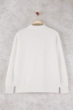 Teen Ekru Kal?n Ici Polarl? Biber Bask?l? Oversize Orme Sweatshirt TWOAW26SW00123 - Trendyolmilla фото 6