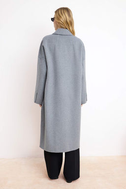 Vizon %100 Yunlu Handmade Baglamal? Oversize Uzun Kaban TWOAW26KB00077 - Trendyolmilla фото 10