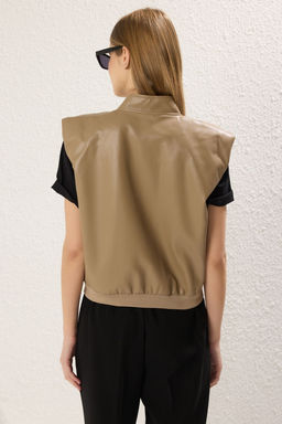 Trendyolmilla Vizon Regular Suni Deri Yelek TWOSS25YE00059  фото 3