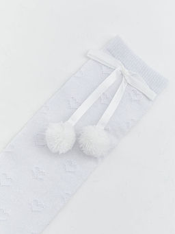 Ponpon Detayl? K?z ?ocuk Diz Alt? ?orap