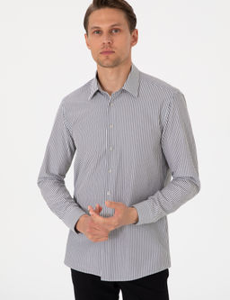 Siyah Slim Fit _izgili Uzun Kollu G_mlek