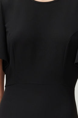 Siyah A Kesim Kolda Pili Detayl? Midi Kalem Etek Dokuma Elbise TWOSS24EL00659