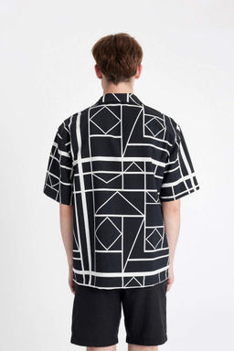 Рубашка из вискозы с коротким рукавом и принтом, вязаный крючком воротник Relax Fit - Defacto фото 6