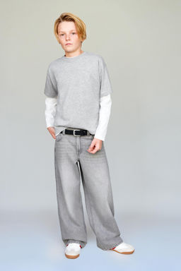 JEANS WIDE LEG TEXTO BORDADO / Gris claro - Zara фото 5
