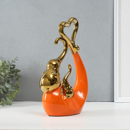 Фигурка керамика Слоники с сердцем. Абстракция, оранжевый с золотом, 7?18.5?25.5 см