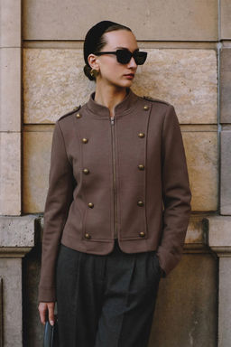 Kahverengi Fermuarl? Astarl? Dugme Detayl? Napolyon Ceket TWOSS26CE00048 - Trendyolmilla фото 3