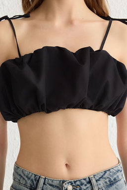 Trendyolmilla Siyah Buzgulu Ask?l? Super Crop Bluz Dokuma Bluz TWOSS25BZ00111  фото 4