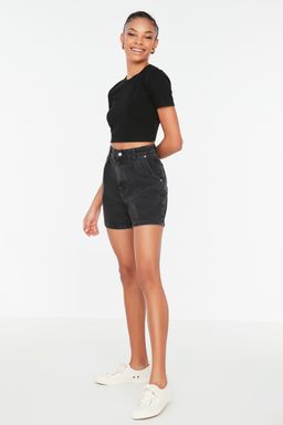 TRENDYOLMILLA Mavi More Sustainable Pileli Yuksek Bel Denim Sort TWOSS20SR0129  фото 3