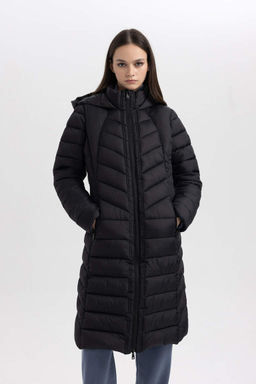 DeFactoFit Водоотталкивающий приталенный крой Стеганый пуховик на молнии с карманом и капюшоном Длинный пуховик Парка  фото 5