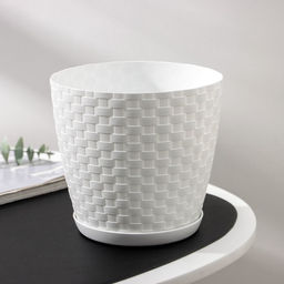 Горшок для цветов с поддоном «Петропласт. Ротанг», 2 л, пластиковый, белый