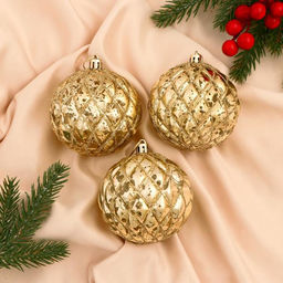 Ёлочные игрушки Милица, шары новогодние, пластик, набор d=8 см, 3 шт., золотистый