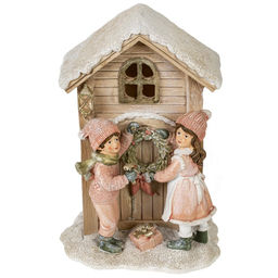Новинка Фигурка декоративная с подсветкой "Дети и домик", L13 W10 H19 см