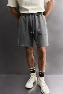 PANTALONES CORTOS JOGGER LAVADOS TRAINING / Gris / Azul