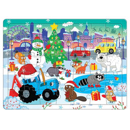 Пазл на подложке Новогодние развлечения Синего трактора, 35 деталей