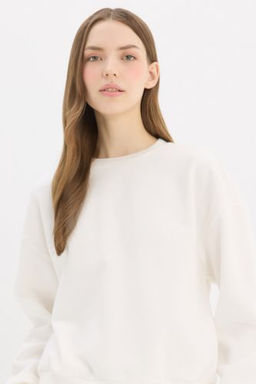 Regular Fit Bisiklet Yaka Kal?n Basic Duz Sweatshirt