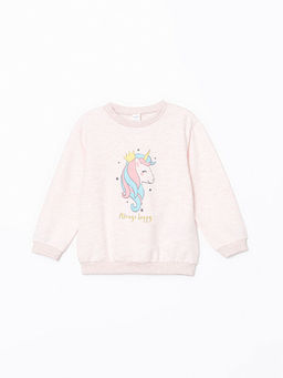 Bisiklet Yaka Bask?l? K?z ?ocuk Sweatshirt