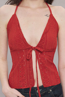 Trendyolmilla Kiremit Jakarl? Baglama Detayl? Fitted/Vucuda Oturan Orme Bluz TWOSS25BZ00086  фото 3