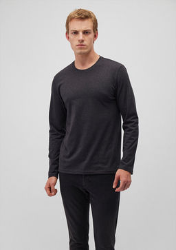 Uzun Kollu Gri Basic Tisort - Mavi фото 2