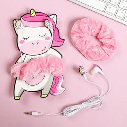 Наушники вакуумные и резинка для волос на открытке «Единорог», 10.3 х 14.5 см